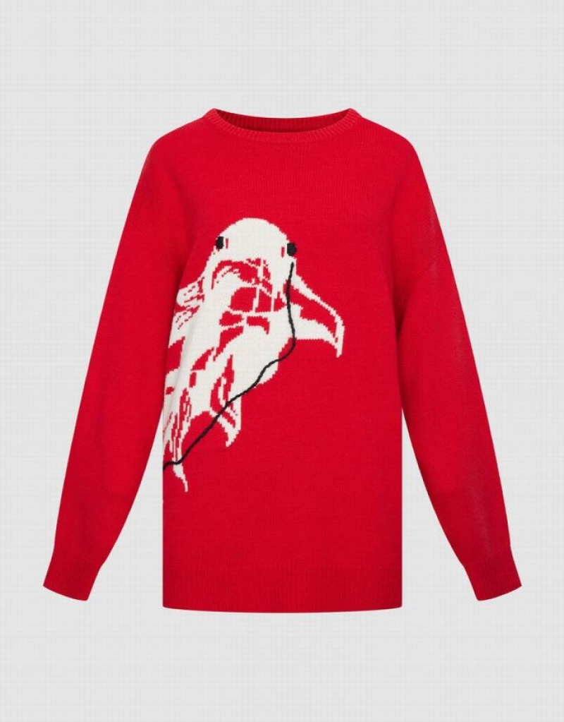 Red Urban Revivo Crew Neck Holiday Women\'s Sweaters | 81374VXMP