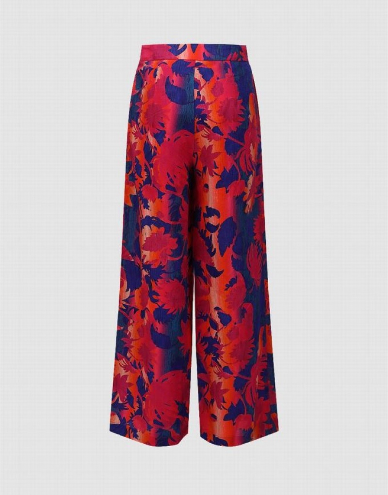 Red Urban Revivo Floral Printed Wide-Leg Women's Pants | 84195FCKJ