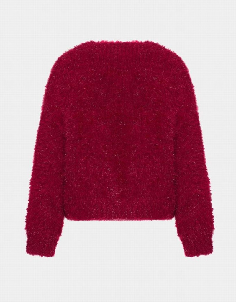 Red Urban Revivo Heart Button Fluffy Women's Cardigan | 01625DTIX