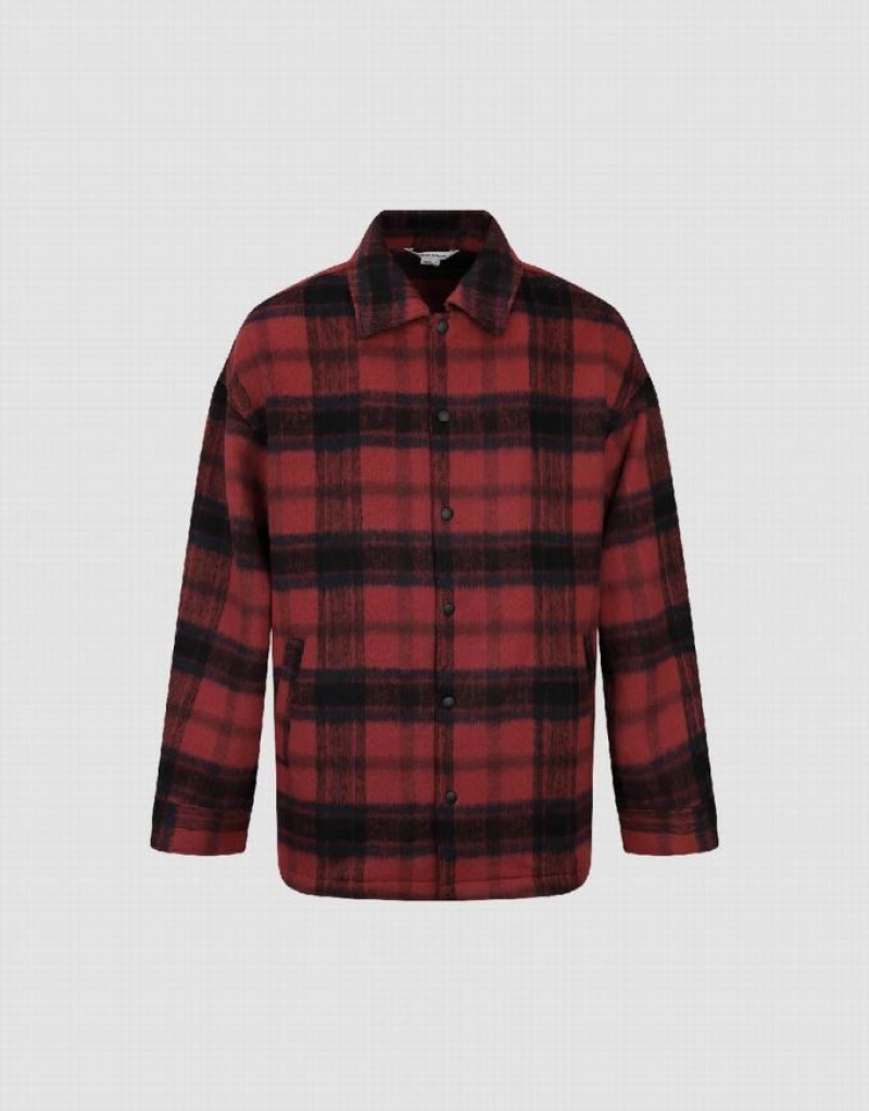 Red Urban Revivo Plaid Woolen Men's Jacket | 34017JMAY