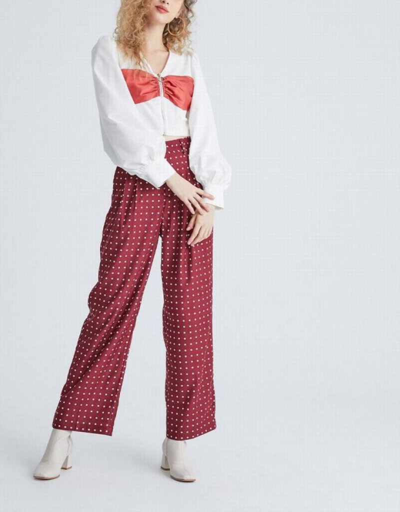 Red Urban Revivo Polka Dot Wide Leg Women's Pants | 74516GFXW