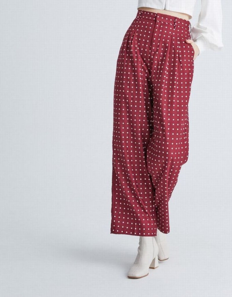 Red Urban Revivo Polka Dot Wide Leg Women's Pants | 74516GFXW