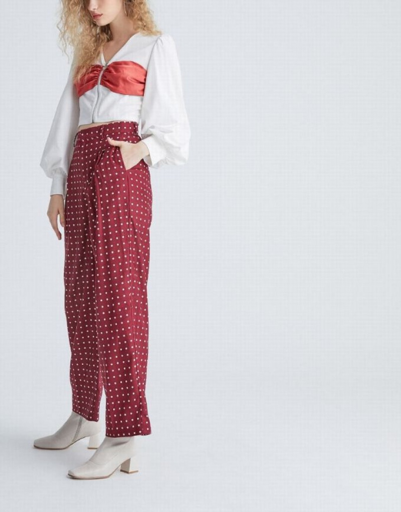 Red Urban Revivo Polka Dot Wide Leg Women's Pants | 74516GFXW