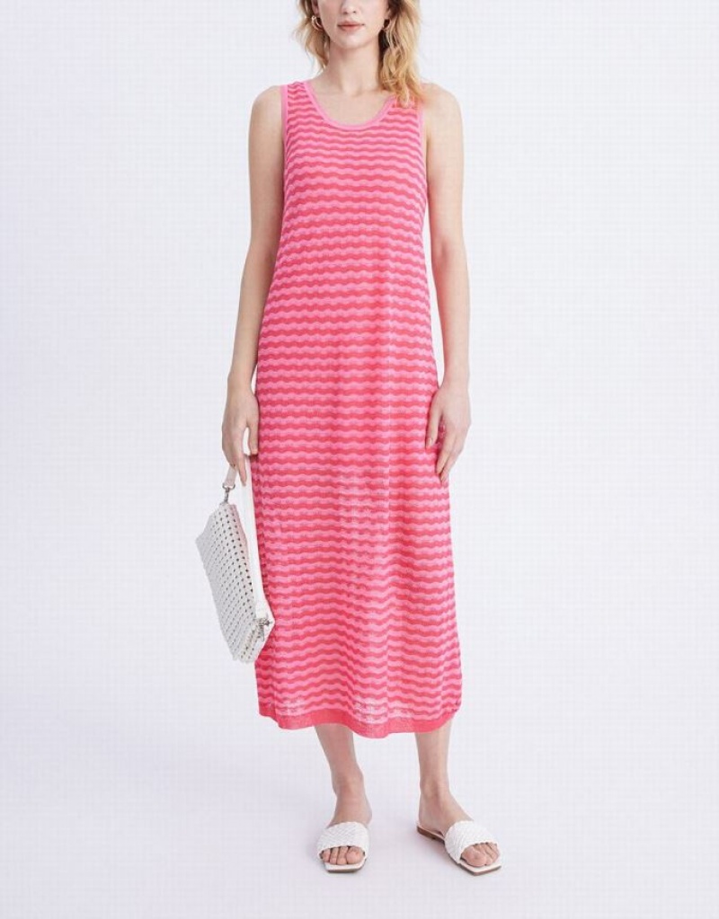 Red Urban Revivo Striped Sleeveless Midi Women's Knitted Dress | 28617GLZA