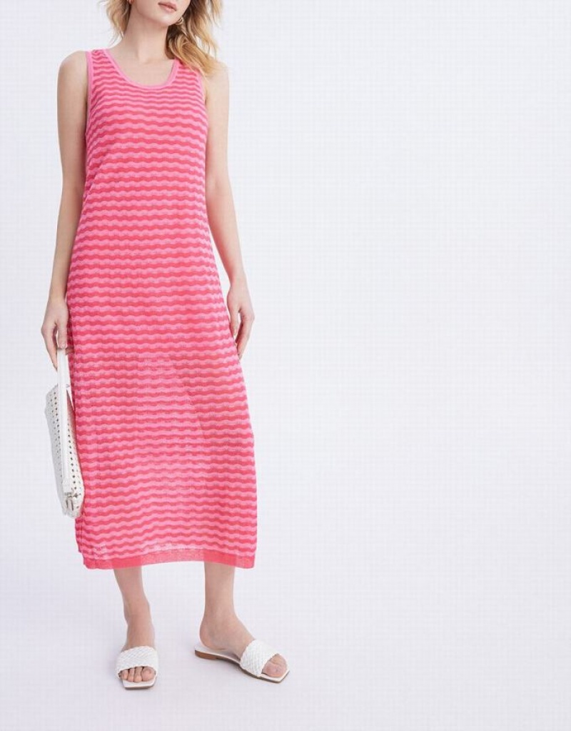 Red Urban Revivo Striped Sleeveless Midi Women's Knitted Dress | 28617GLZA