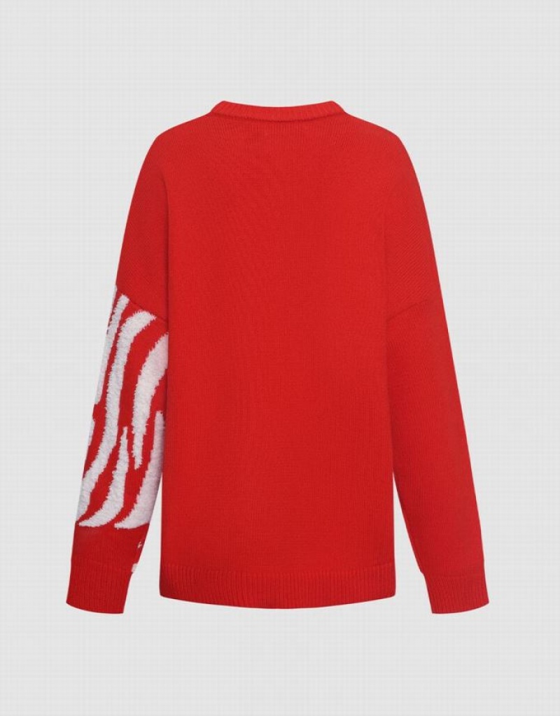 Red Urban Revivo Zebra Striped Crew Neck Women's Sweaters | 04185ZIVW