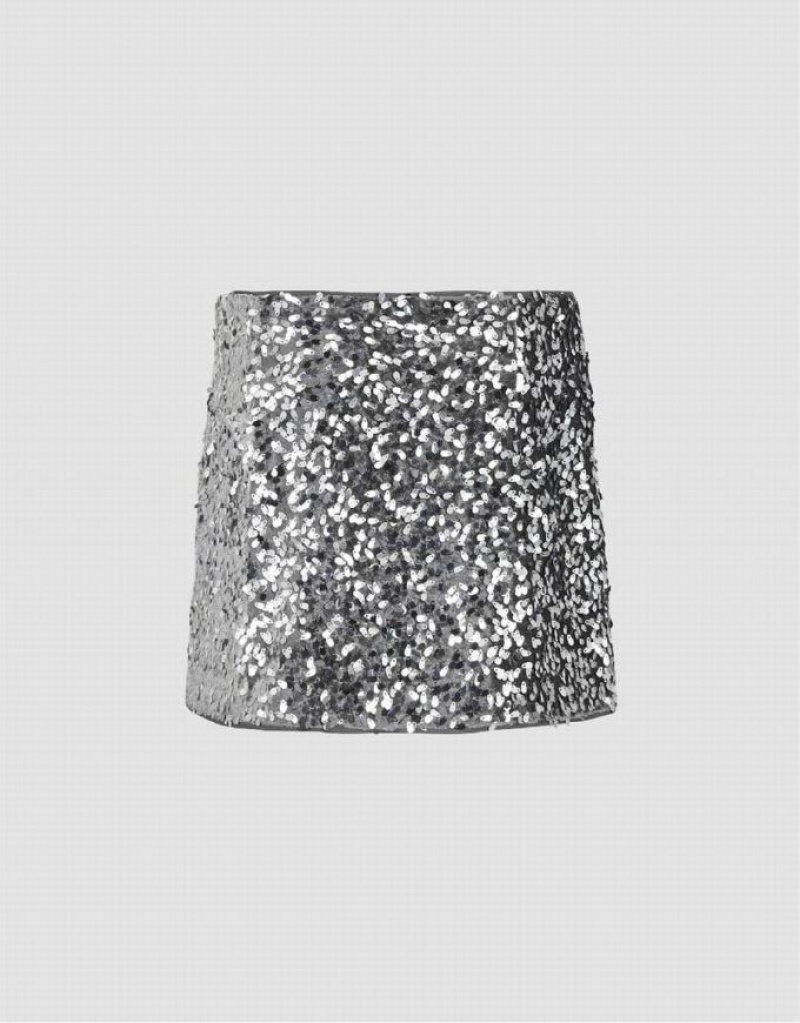 Silver Urban Revivo Sequins Mini Skinny Women's Skirts | 45031NAHZ