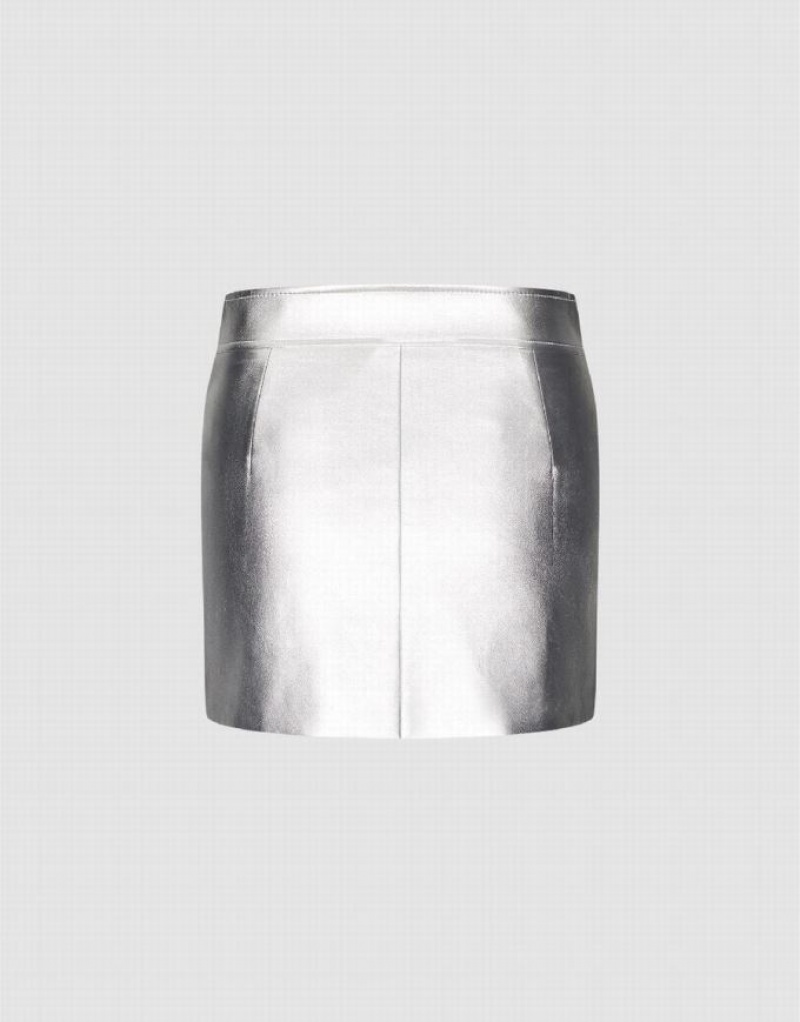 Silver Urban Revivo Vegan Leather Mini A-Line Women's Skirts | 01486IUDF