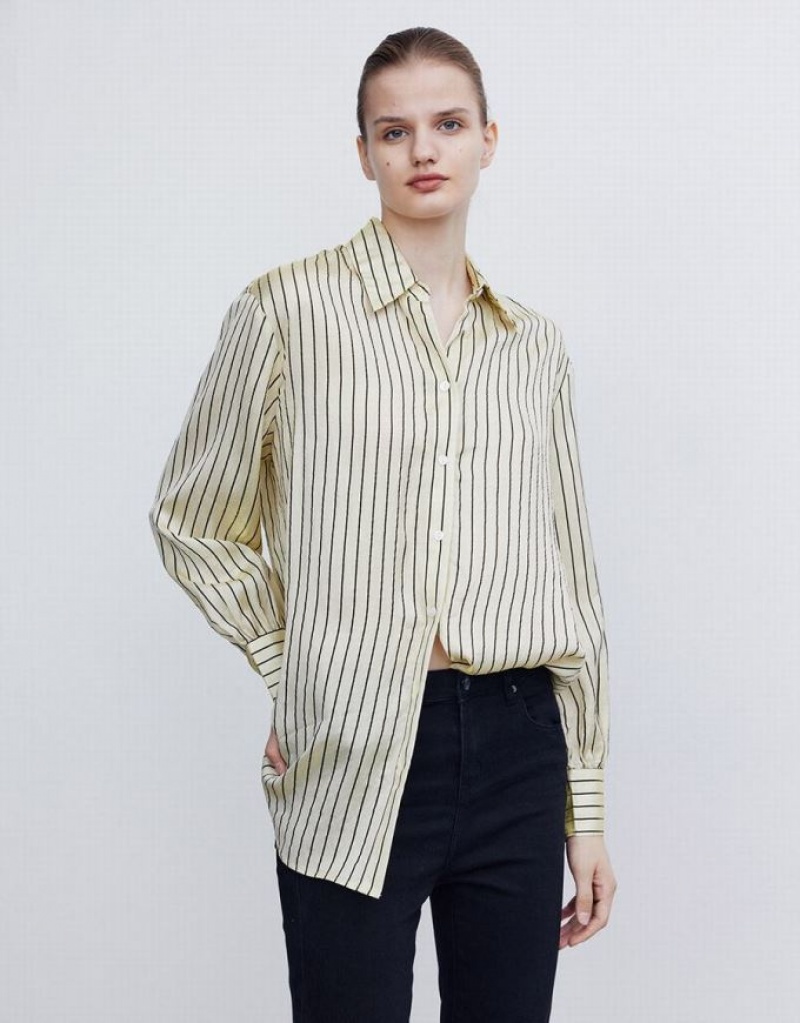 Stripes Urban Revivo Button Up Women's Shirts | 89152XTOP