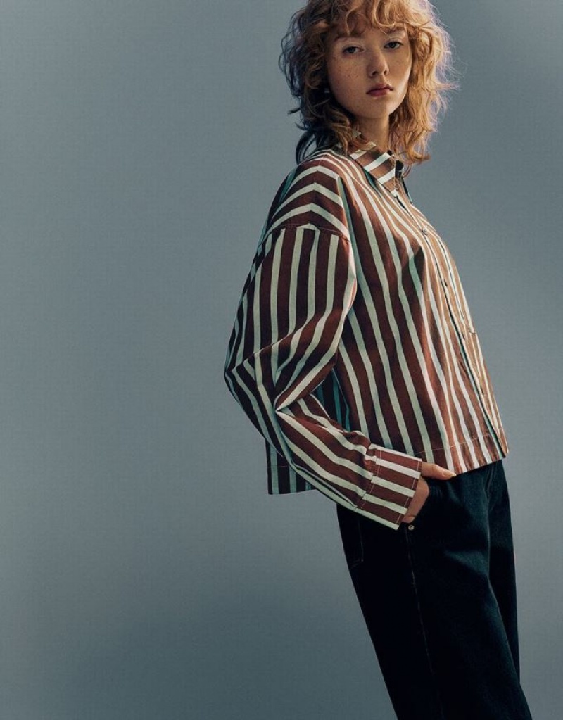 Stripes Urban Revivo Button Up Women's Shirts | 82613HEGI