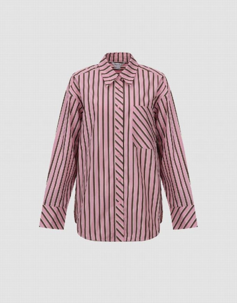 Stripes Urban Revivo Button Up Women's Shirts | 98634FWET