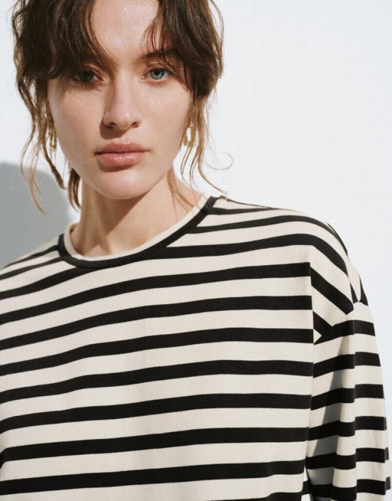 Stripes Urban Revivo Crew Neck Loose Women's T-Shirts | 98642BKPW