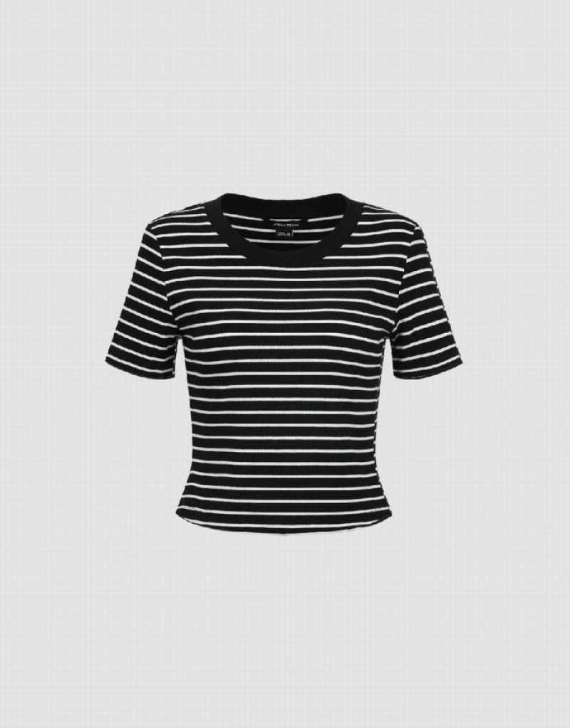 Stripes Urban Revivo Crew Neck Skinny Women\'s T-Shirts | 79314FXYC