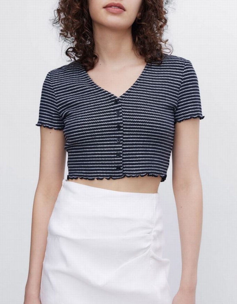 Stripes Urban Revivo Crop Women's T-Shirts | 89170ATWF