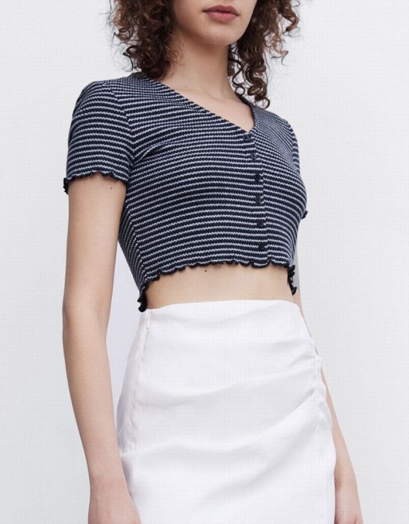 Stripes Urban Revivo Crop Women's T-Shirts | 89170ATWF