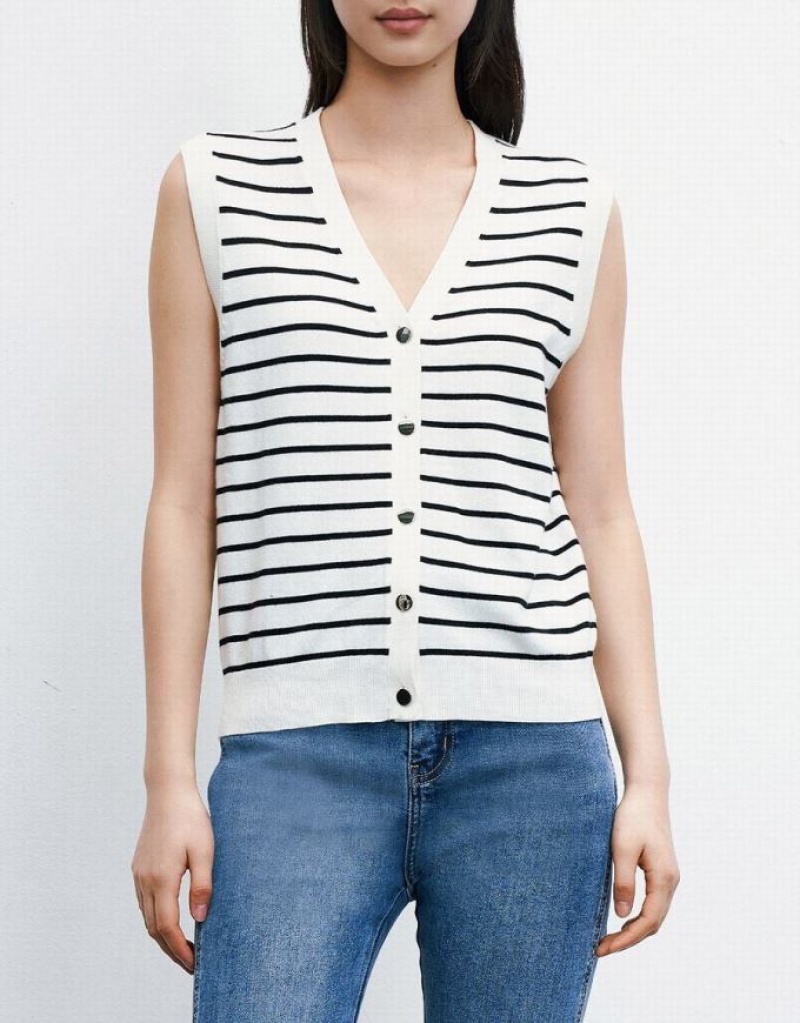 Stripes Urban Revivo Striped Button Front Women's Tank Top | 70936HMYC