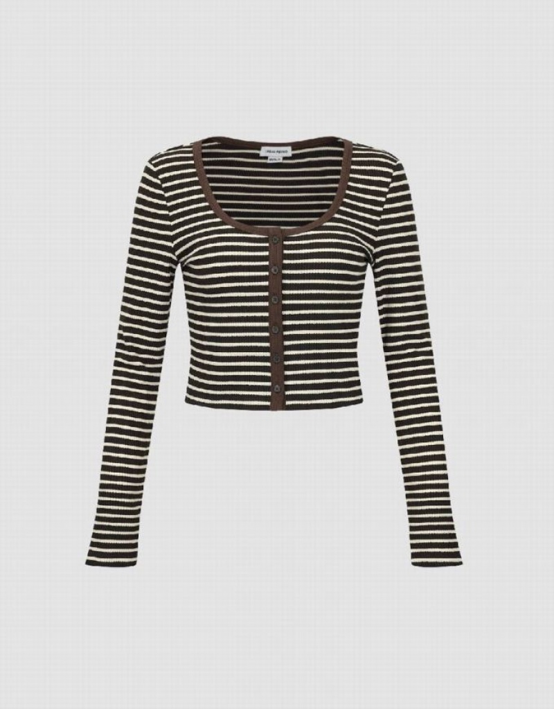 Stripes Urban Revivo U Neck Skinny Women's T-Shirts | 74251PWNK