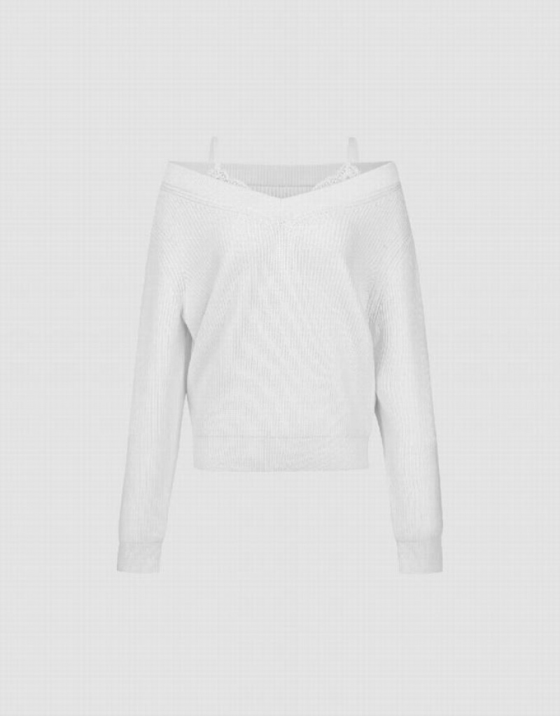 White Urban Revivo 2 In 1 V-Neck Knitted Women's Cardigan | 75641ENZA