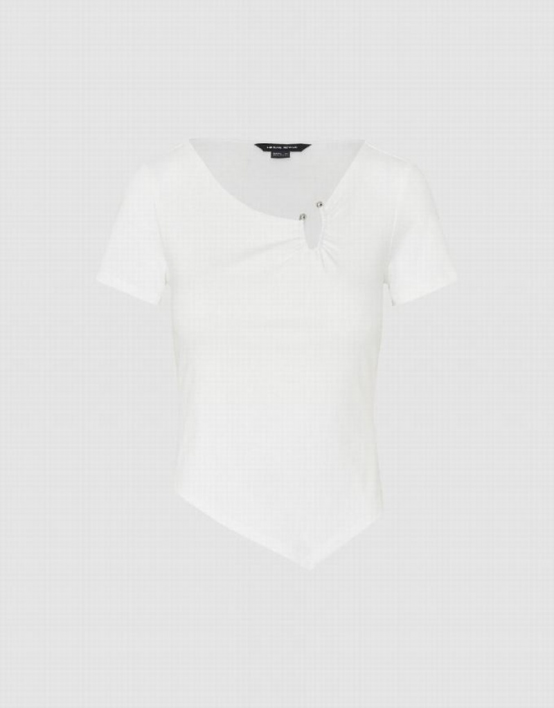 White Urban Revivo Asymmetric Crew Neck Skinny Women's T-Shirts | 46032UFYI