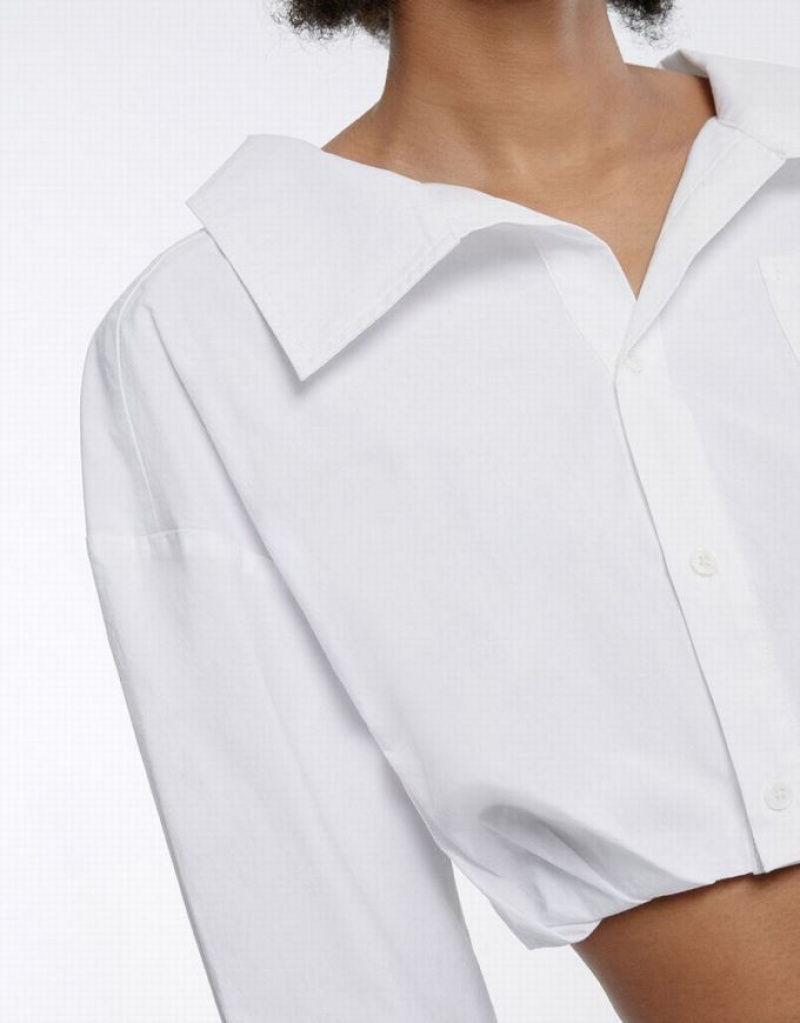 White Urban Revivo Asymmetrical Cropped Women's Shirts | 19584IVBY