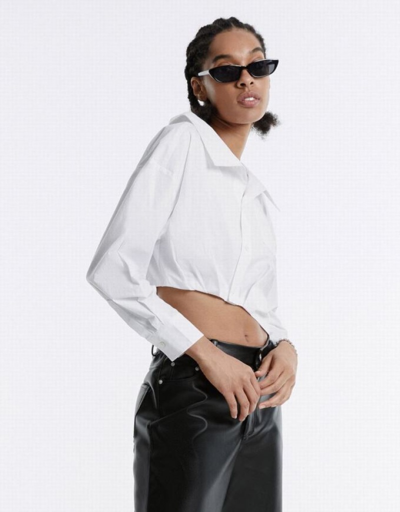 White Urban Revivo Asymmetrical Cropped Women's Shirts | 19584IVBY