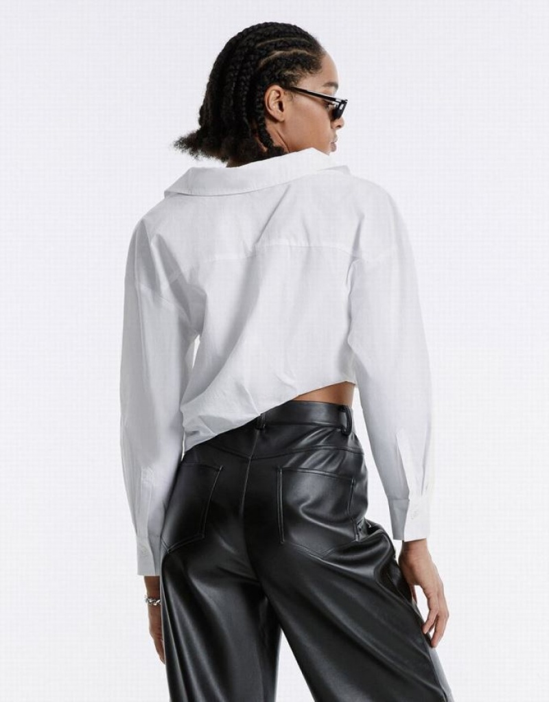 White Urban Revivo Asymmetrical Cropped Women's Shirts | 19584IVBY