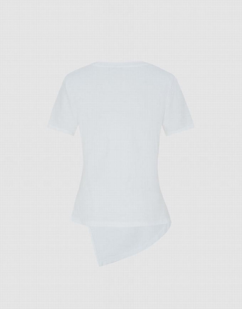 White Urban Revivo Asymmetrical Hem Women's T-Shirts | 46371SAOV