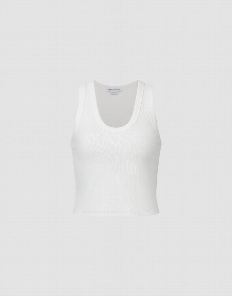 White Urban Revivo Basic U Neck Women's Tank Top | 25710VDYA