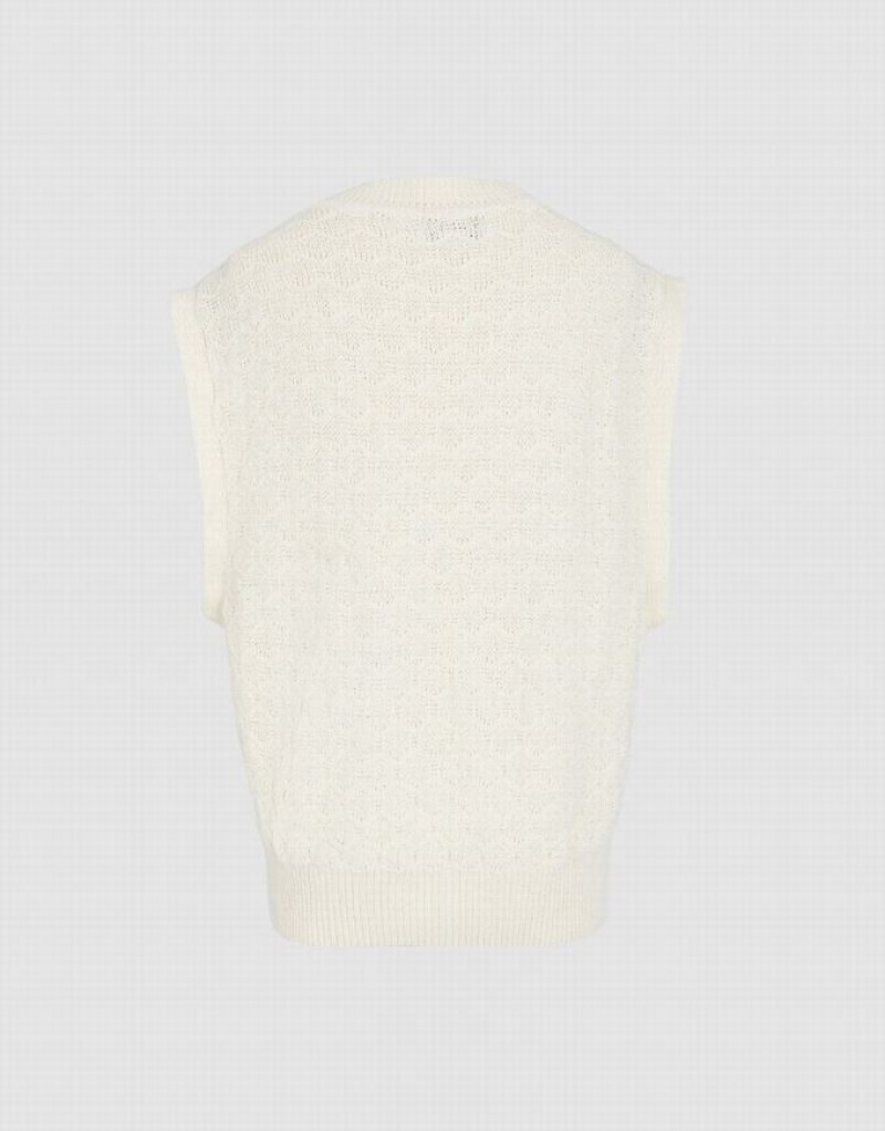 White Urban Revivo Beaded Women's Sweater Vest | 32041RGCP