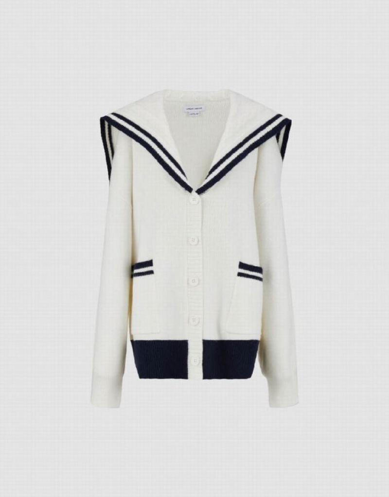 White Urban Revivo Bow Neck Knitted Women's Cardigan | 80647KIJN