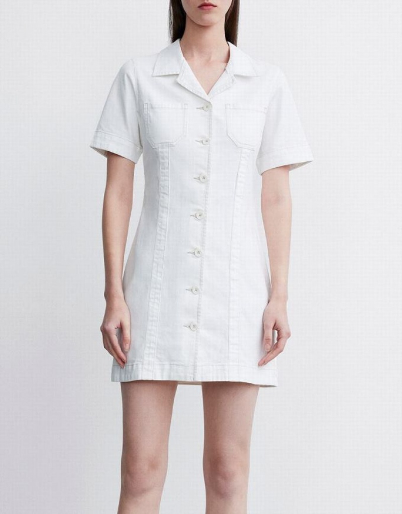 White Urban Revivo Button Front Women's Denim Dress | 42658SUFX