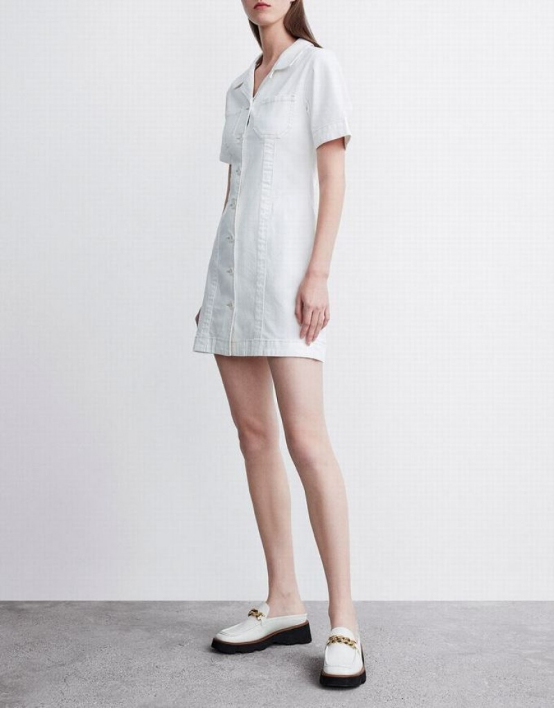 White Urban Revivo Button Front Women's Denim Dress | 42658SUFX