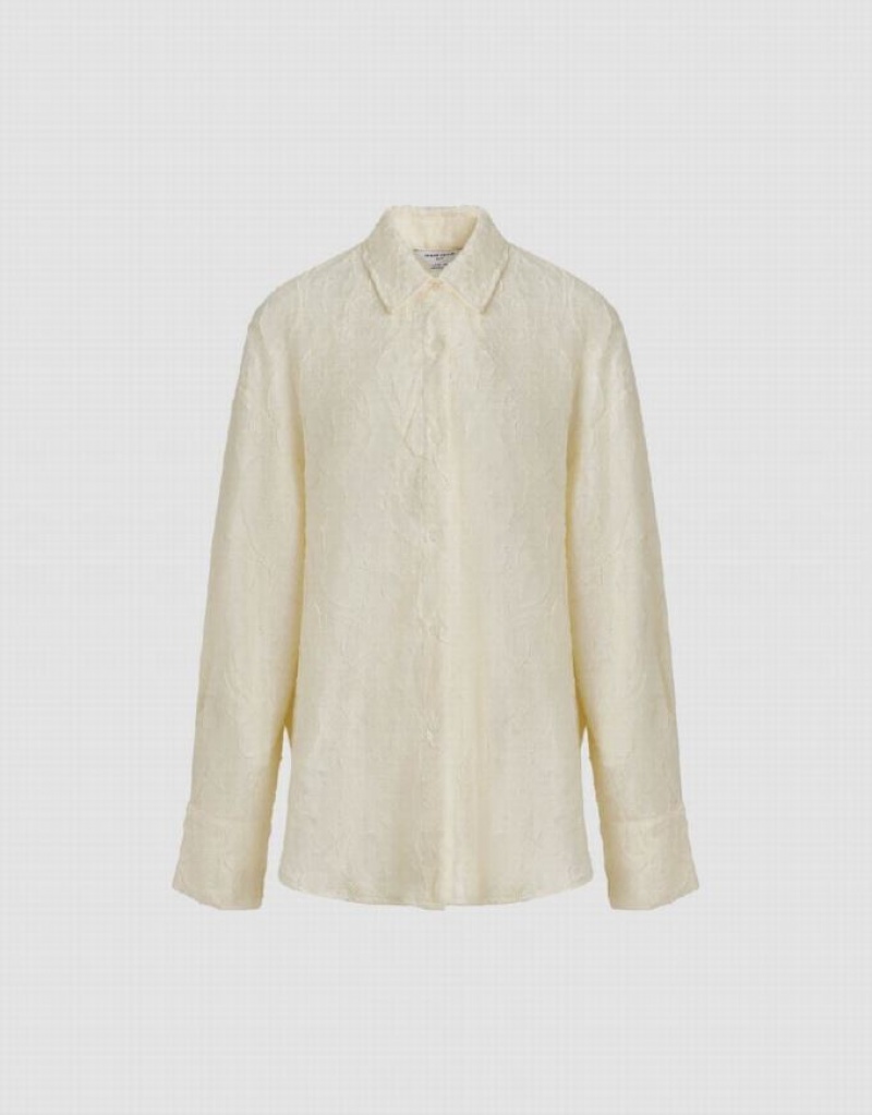 White Urban Revivo Button Up Embossed Loose Women's Shirts | 72490UGED