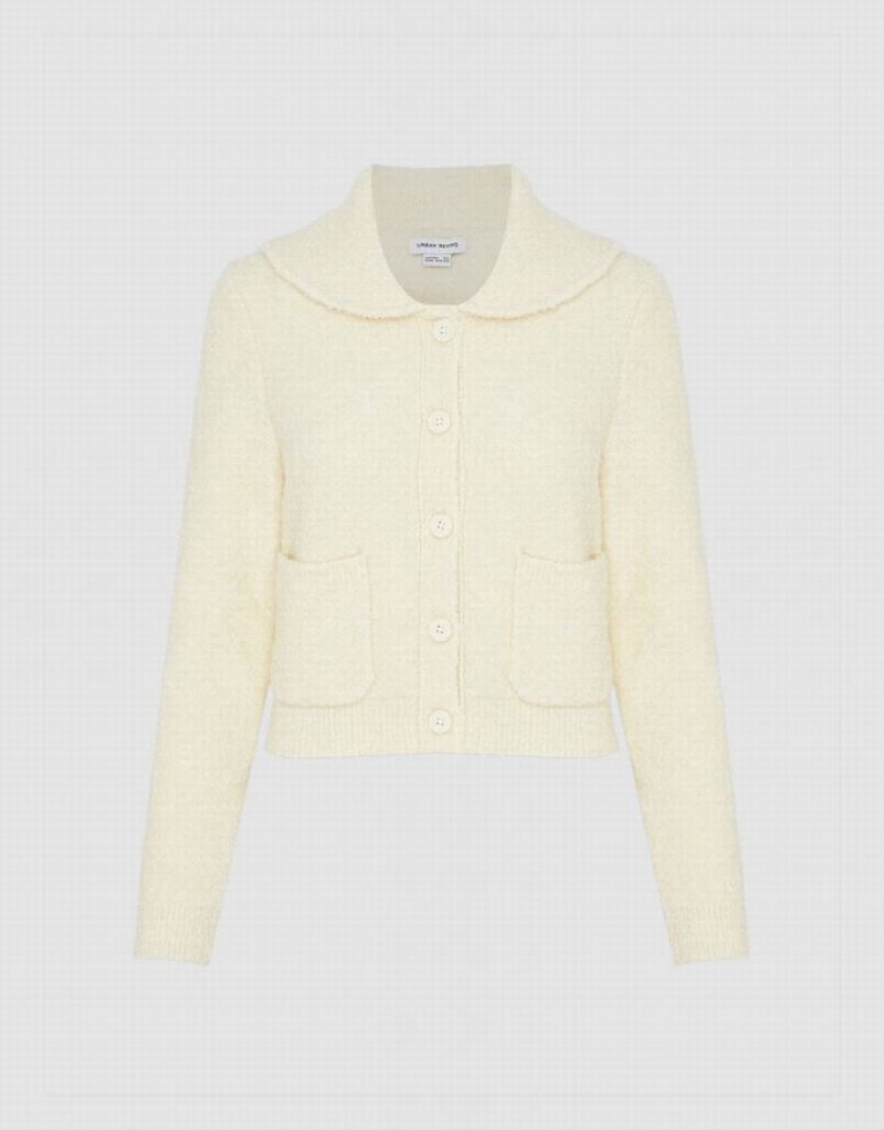 White Urban Revivo Button Up Knitted Women's Cardigan | 40269SCAJ