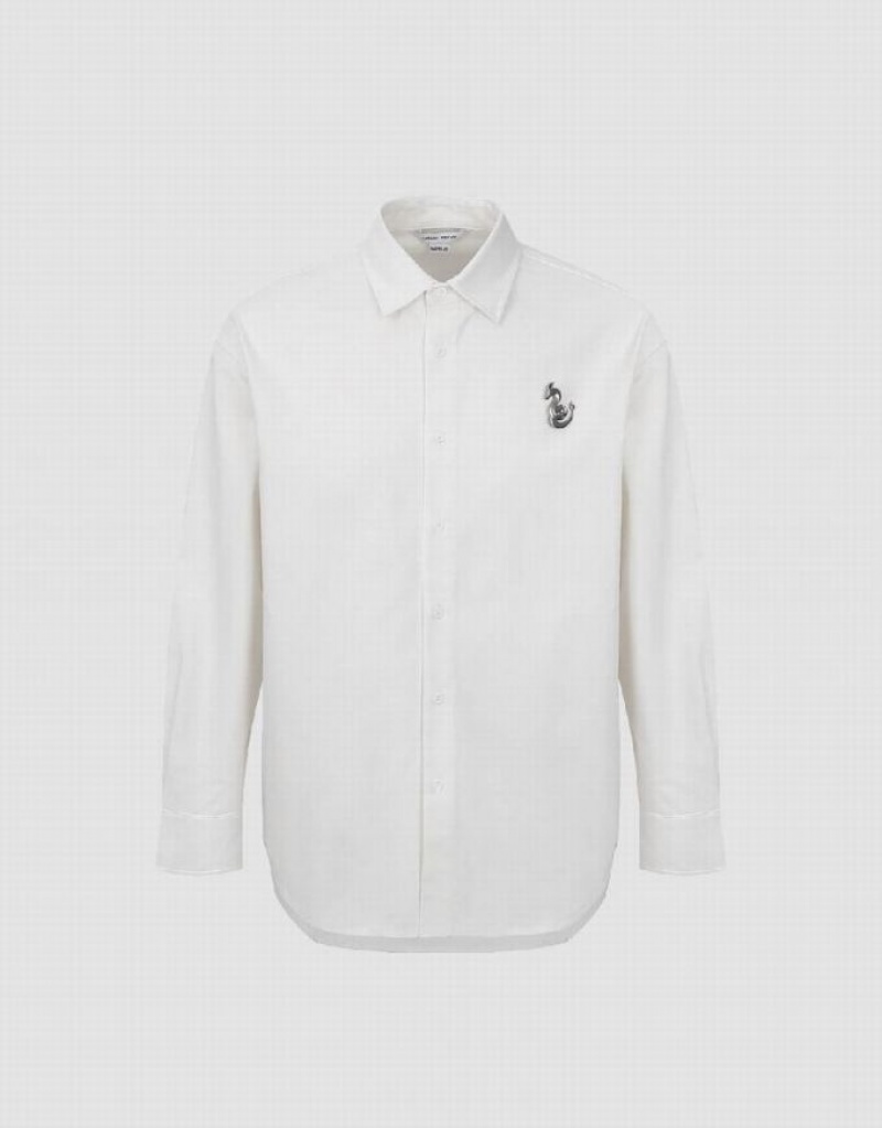 White Urban Revivo Button Up Loose Men's Shirts | 47938XGCK