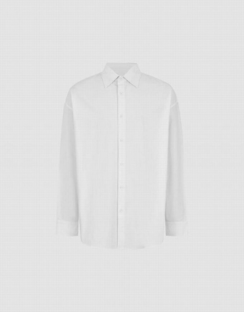 White Urban Revivo Button Up Loose Men's Shirts | 92047SMWA