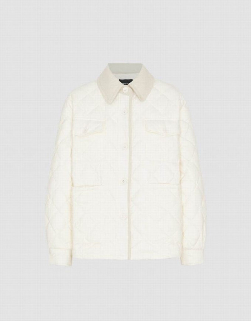 White Urban Revivo Button Up Quilted Women's Down Jackets | 32481PBHJ