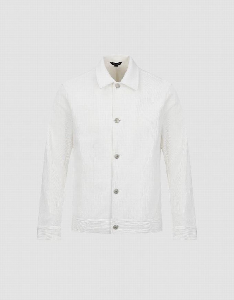 White Urban Revivo Button Up Straight Men's Jacket | 76924TEJK