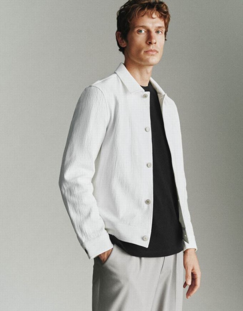 White Urban Revivo Button Up Straight Men's Jacket | 76924TEJK