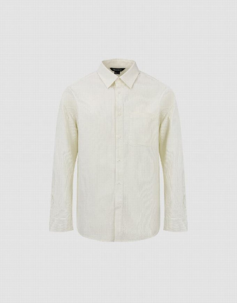 White Urban Revivo Button Up Straight Men's Shirts | 09423BTNS