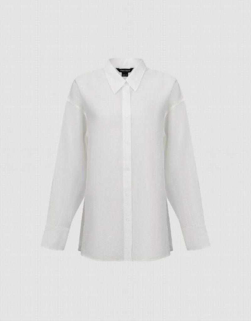 White Urban Revivo Button Up Straight Women's Shirts | 38475ISBG