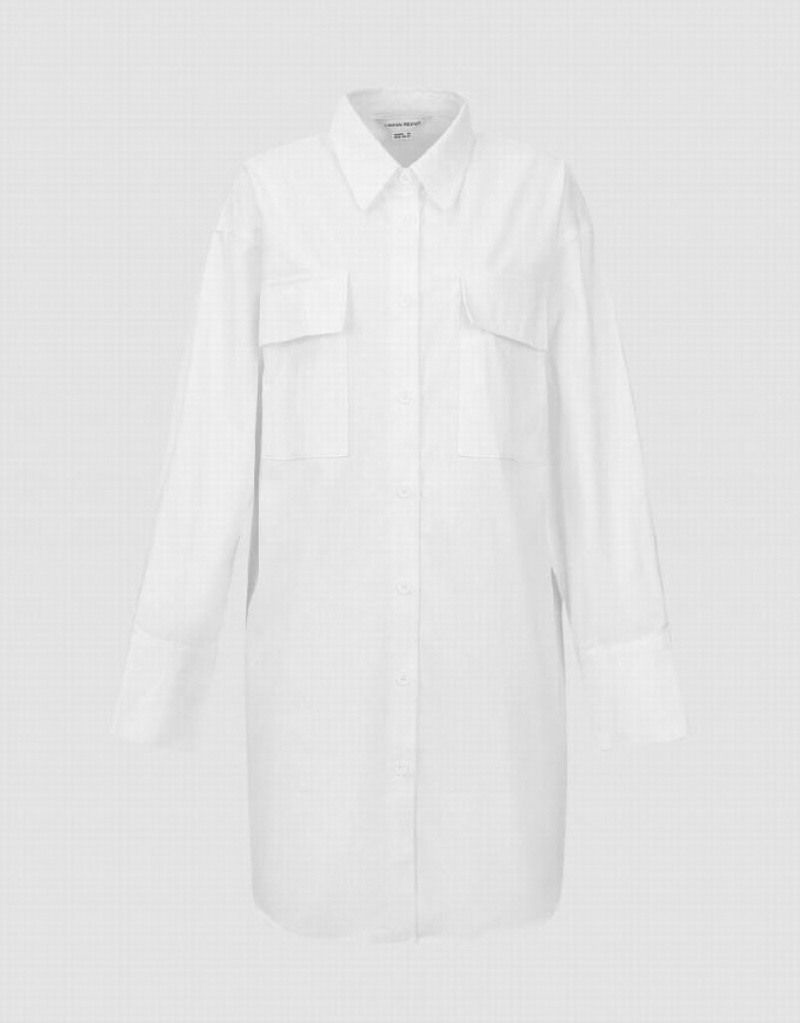 White Urban Revivo Button Up Straight Women's Shirt Dress | 76328TUCJ