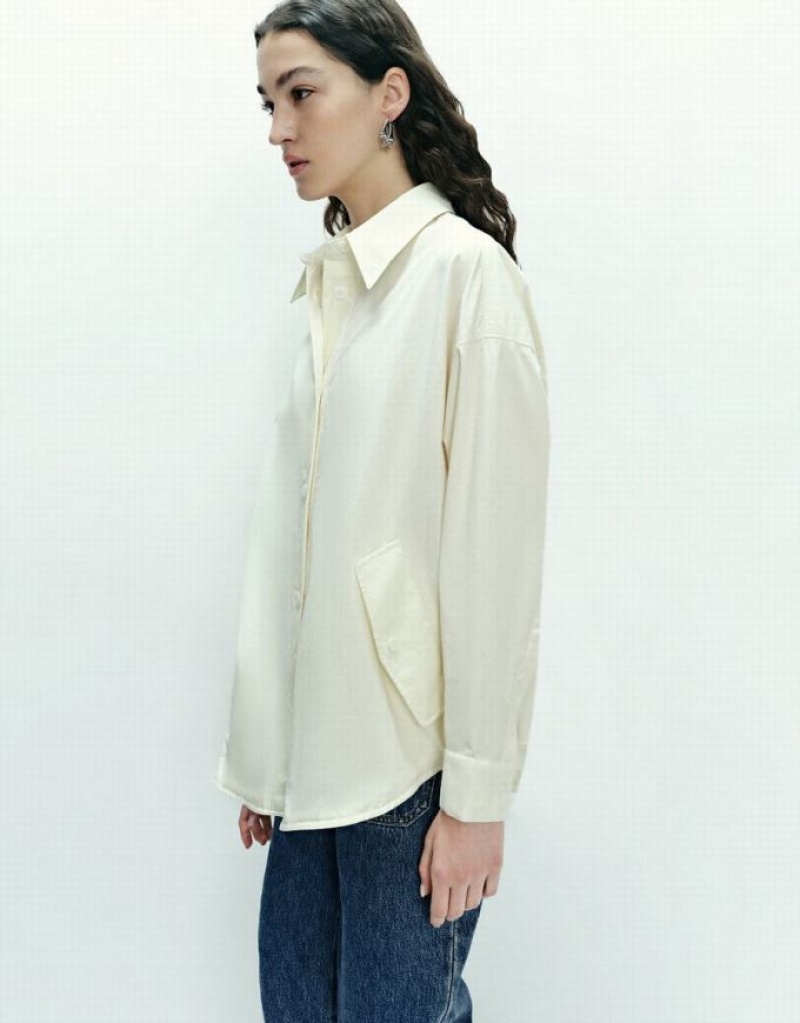 White Urban Revivo Button Up Straight Women's Jacket | 67325TOIK