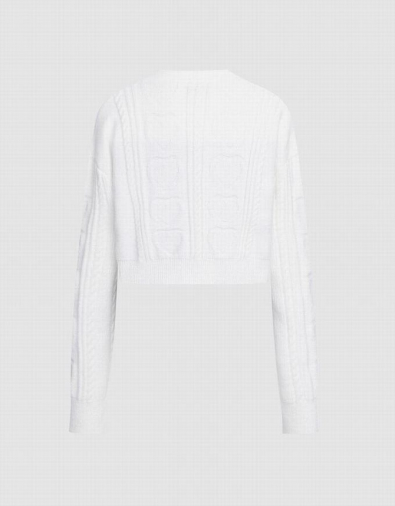 White Urban Revivo Cable Knit Button Up Women's Cardigan | 67129CABH