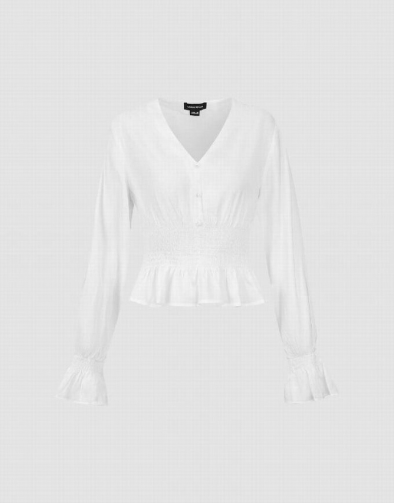 White Urban Revivo Chiffon V-Neck Overhead Women's Blouse | 06398JWZT