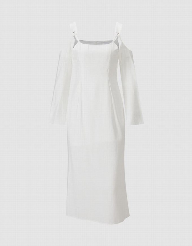 White Urban Revivo Cold Shoulder Women's Casual Dress | 86053FTLG