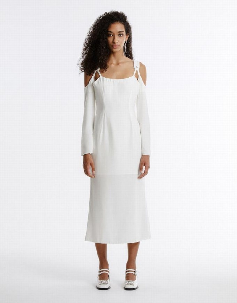 White Urban Revivo Cold Shoulder Women's Casual Dress | 86053FTLG