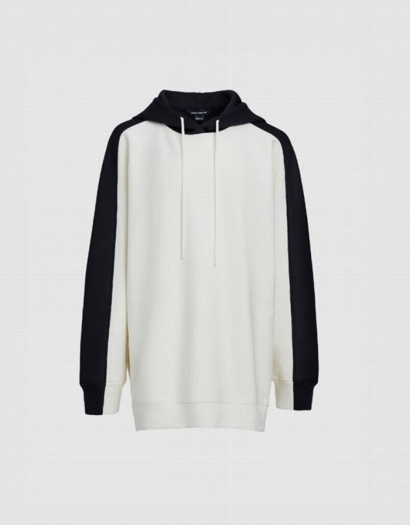 White Urban Revivo Contrast Fabric Women's Hoodie | 54291ZQAM