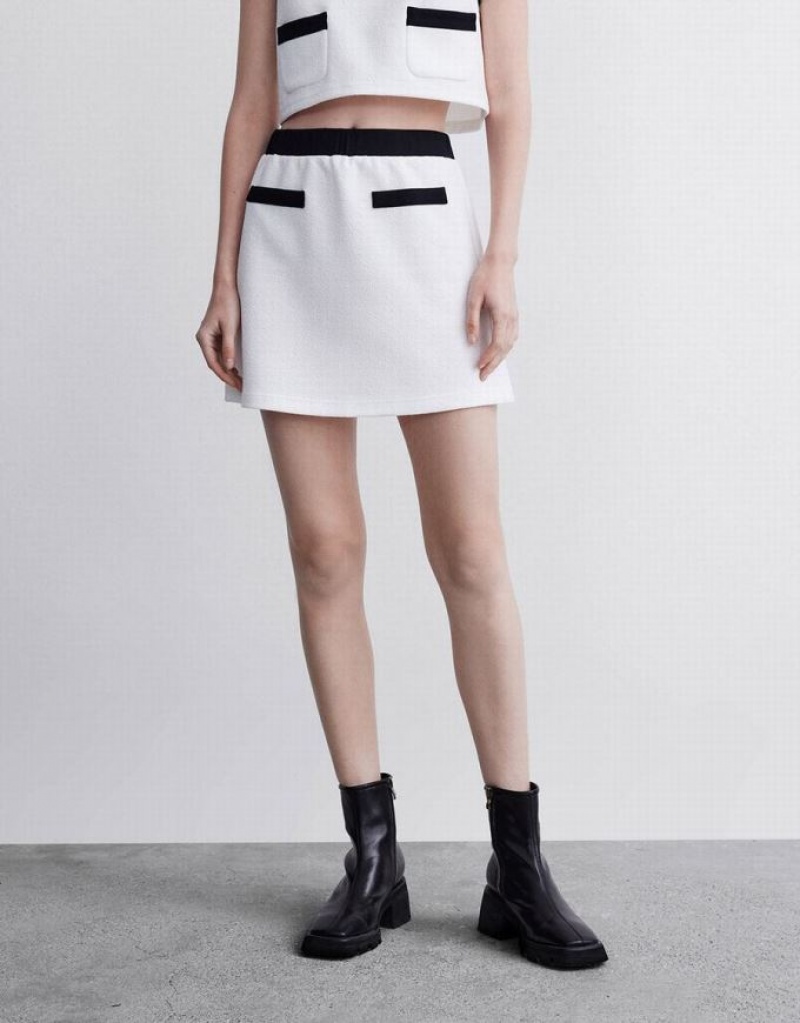 White Urban Revivo Contrast Trim Mini Women's Skirts | 37692KEMS