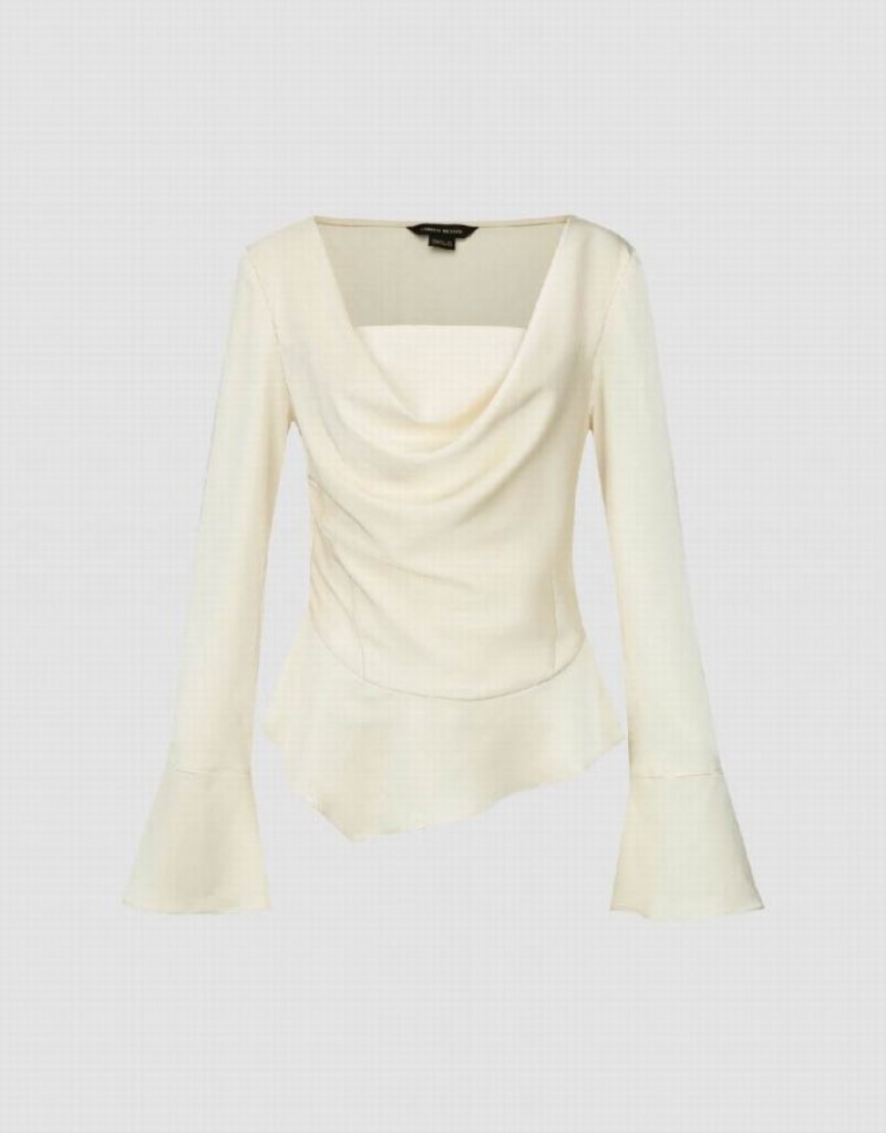 White Urban Revivo Cowl Neck Straight Overhead Women's Blouse | 69257RJIG